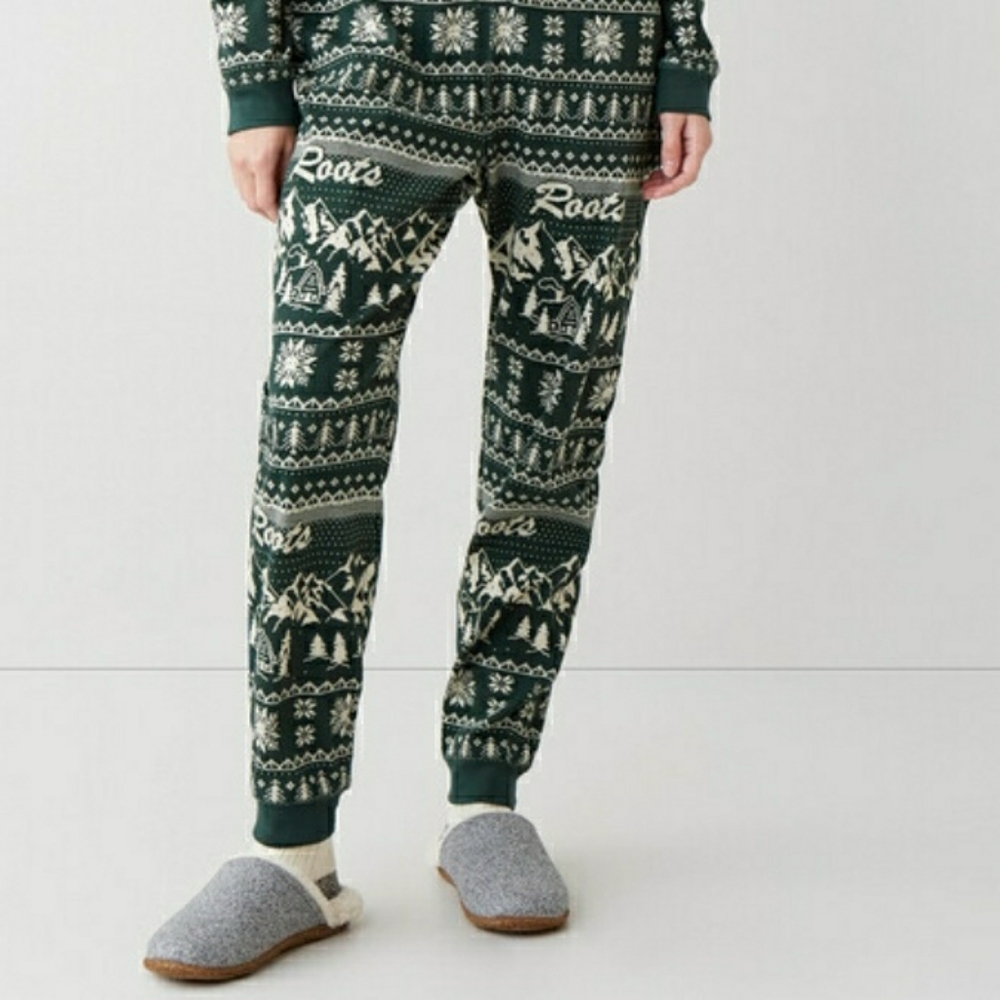 Organic Cotton Roots Forest Green and Cream Mountain Cozy Ladies Pants